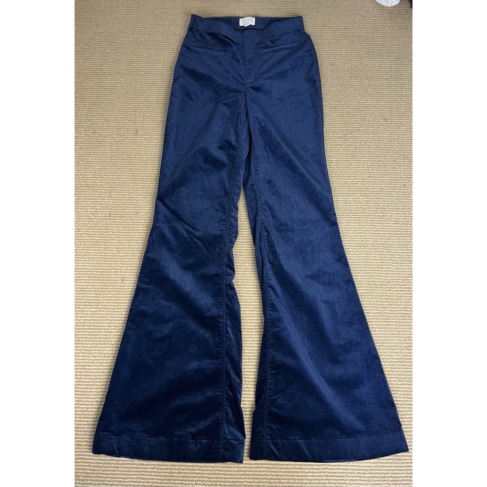 Anthropologie Pilcro Pull-On Mid-Rise‎ Blue Velour Retro Flare Jeans Size 26T